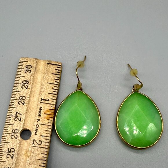 Elegant Teardrop Jadeite  Gemstone Dangle Earrings Gold-Tone Bohochic - Picture 4 of 4
